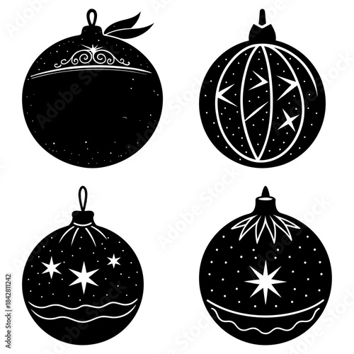 Set of four elegant black baubles