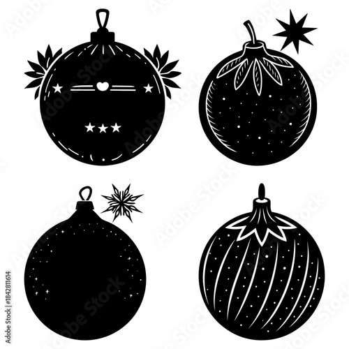 Collection of black christmas ornaments