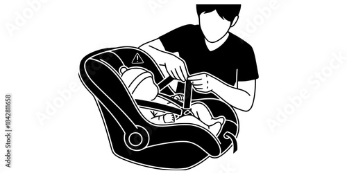 Baby Car Seat Discharge Safety Vector Silhouette