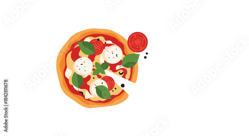 Delicious gourmet pizza topped with fresh tomatoes mozzarella basil and a drizzle of olive oil on a crisp golden crust with bright aroma and herbs.