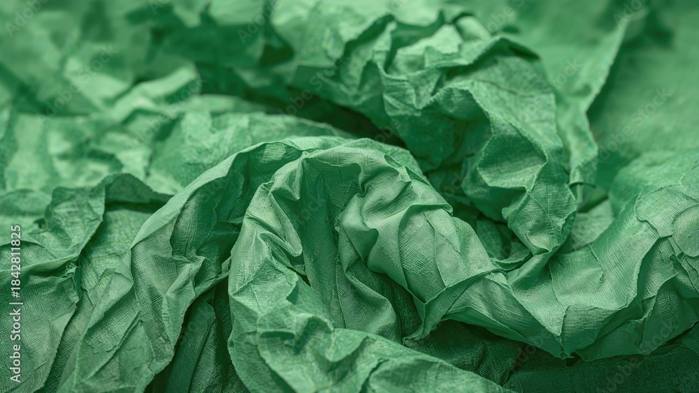 Obraz premium Crumpled green paper with many folds and textures.