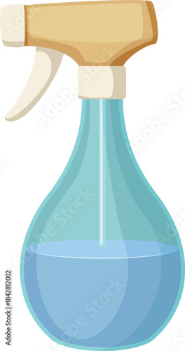 A spray bottle with a blue liquid inside