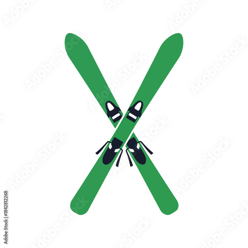 Stylish Green Skis Icon for Winter Sports, Skiing Adventures, and Winter Activities - Perfect for Outdoor and Seasonal Themes