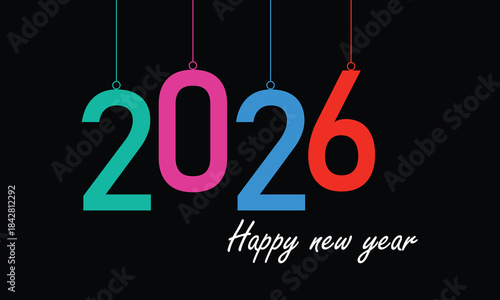 Colorful Modern 2026 Happy New Year Typography Design — Vibrant Gradient Number Logo, Festive Holiday Greetings Banner, Bright Neon Style Celebration Vector Artwork”
