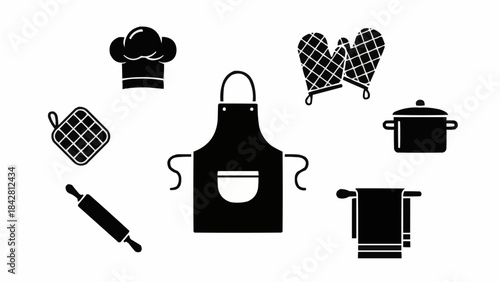 Collection of Kitchen Utensils and Chef Accessories Silhouettes.