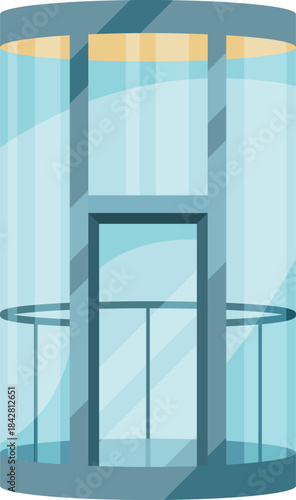 A glass elevator with a door