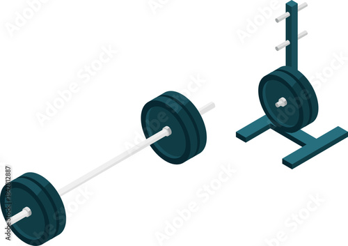 A pair of dumbbells and a barbell are shown side by side