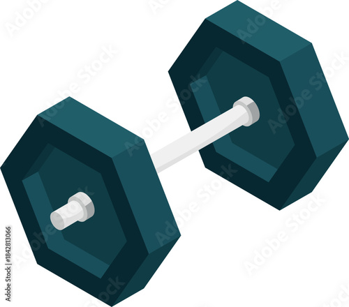 A blue and white dumbbell with a white handle