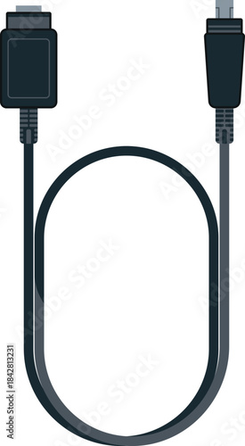 A black cable with a white label