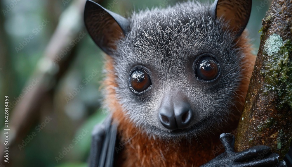 Fototapeta premium a close-up shot of the face and eyes of an alien bat, showing its unique features such as large brown or black wings