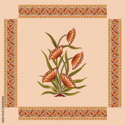 Abstract  color full traditional paisley flower leaf mughal motif background design
