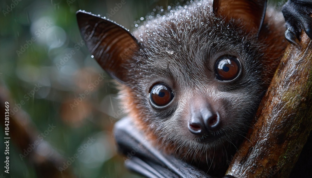 Fototapeta premium a close-up shot of the face and eyes of an alien bat, showing its unique features such as large brown or black wings