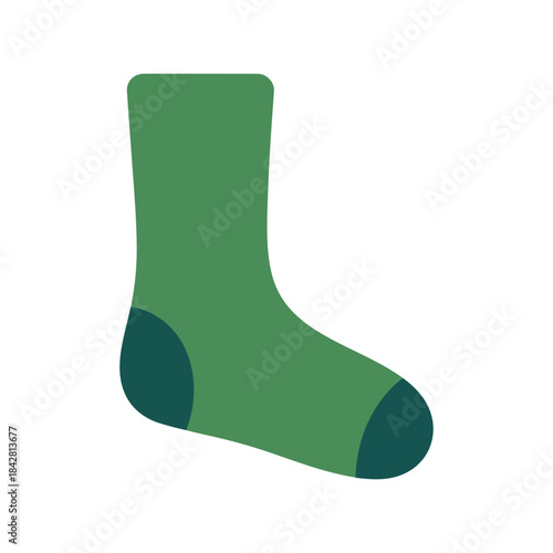 Green sock illustration, casual clothing accessory, stylish footgear design, comfortable wear, fashion icon, vector graphic for apparel marketing