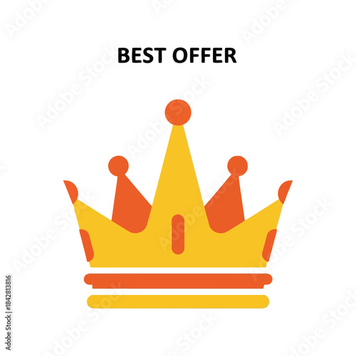 Colorful Best Offer Crown Icon, Promotional Badge Design, Marketing Symbol, Discount Label Graphic, Award Winning Graphic Element for Sales and Promotions