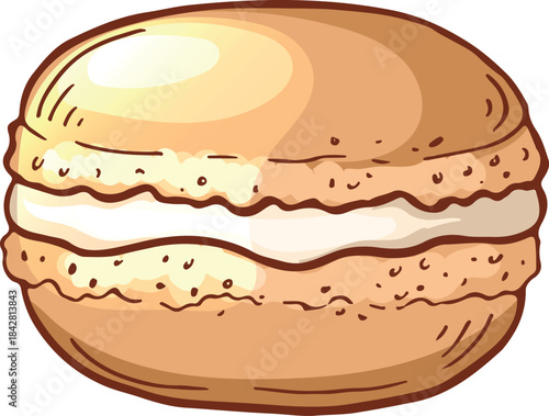 A cartoon drawing of a pastry with a white filling