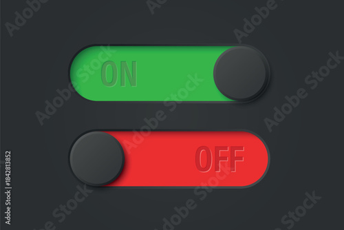 Vector Black Toggle Switch Set. Realistic Toggle Switch. On Off Button, Modern Toggle Switch for User Interface, App, Web, Settings, Technology. UI Element, Control Panel