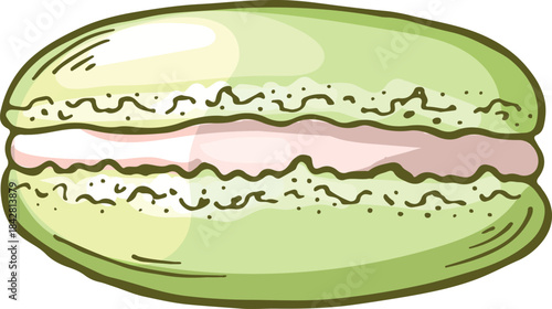 A cartoon drawing of a green pastry with a white filling