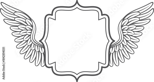 A black and white drawing of a winged frame with a white background