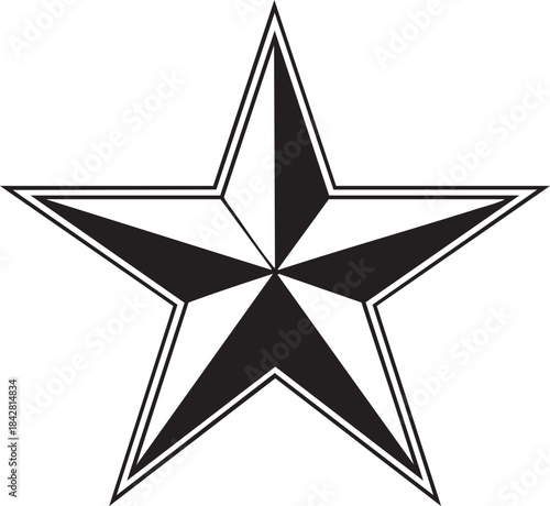 Classic black and white nautical star design on a clean perfect for traditional tattoo art or graphic elements