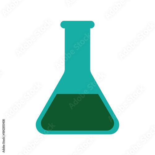 Green laboratory flask vector illustration, chemistry equipment, scientific experiments, research lab glassware, biology icon, isolated EPS graphic