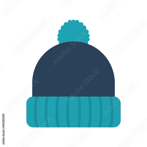 Cozy Winter Beanie Hat Illustration with Pom Pom, Stylish Knit Cap for Men and Women, Fashionable Headwear for Cold Weather Inspiration