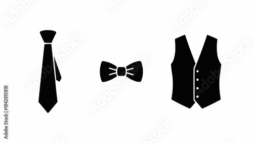 Set of formal wear icons including a tie a bow tie and a vest.