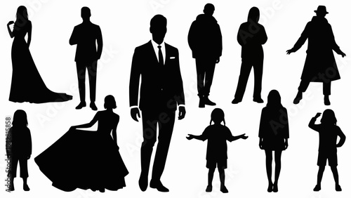 Diverse collection of human silhouettes in various poses and attire.