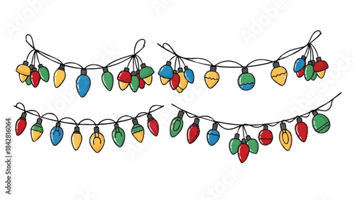 Vibrant Christmas lights adorn festive holiday garlands in a cozy winter scene.