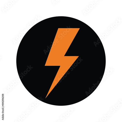 Dynamic Lightning Bolt Icon in Vibrant Orange and Black, Perfect for Energy, Power, and Technology Themes