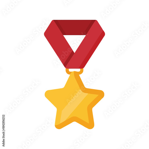 Golden Star Medal with Red Ribbon for Achievements, Awards, Recognition, and Celebration in Sports or Academic Competitions