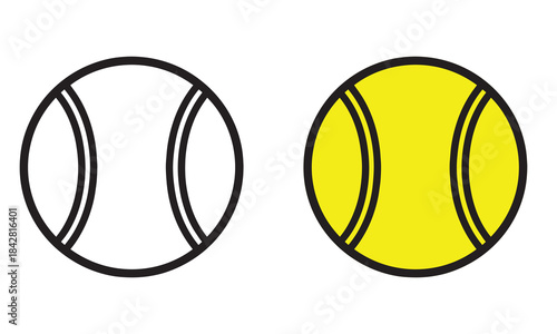 Outline and filled tennis ball icons in bright yellow color