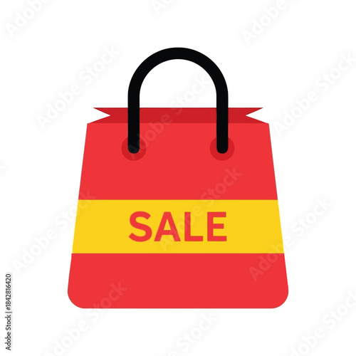 Modern Sale Shopping Bag Icon in Flat Design with Bold Colors for Promotional Use in E-commerce and Retail Marketing