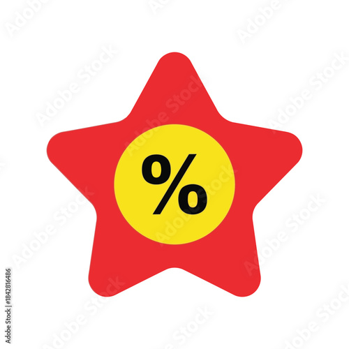Bright Red Star Icon with Percentage Symbol for Marketing Promotions, Sales, Discounts, and Promotional Offers in Modern Digital Design