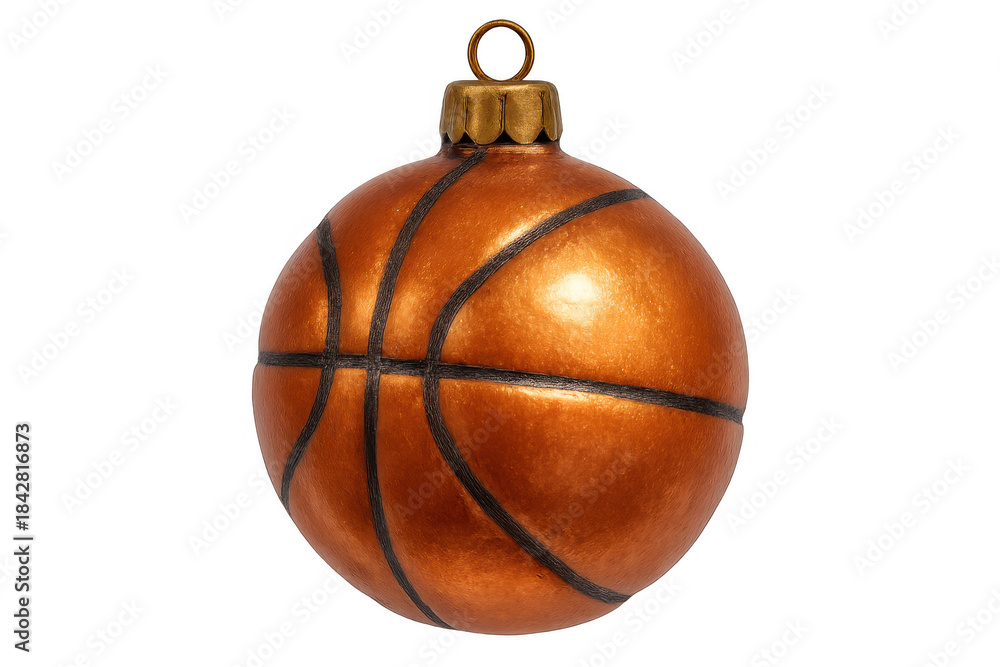 Obraz premium Basketball christmas ornament representing sports enthusiasm and holiday spirit, hanging decoration for festive celebration