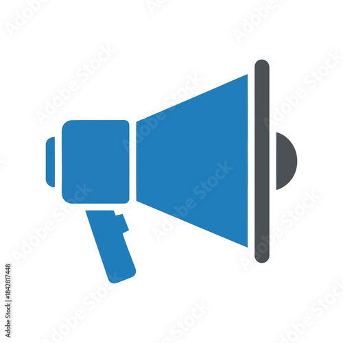 Dynamic Blue Megaphone Icon Signifying Loud Announcements, Communication, and Marketing for Digital Content and Social Media Strategies