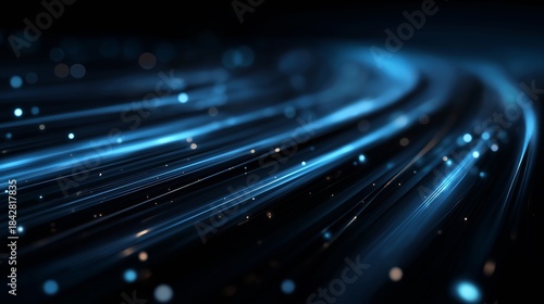 Dynamic Flow of Blue Light Trails Creating an Ethereal Effect with Soft Glows in a Dark Background