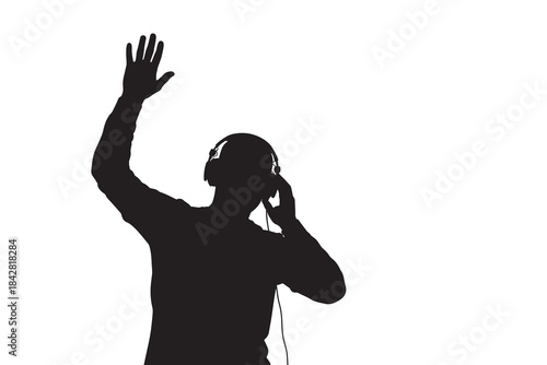 DJ Listening to Music with Headphones Hand Up Silhouette