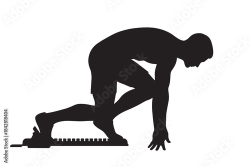 Male Runner at Starting Block Silhouette Vector