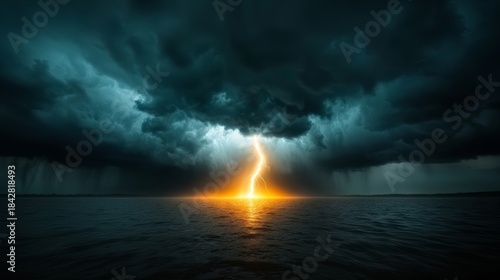 Wallpaper Mural Dramatic lightning strike over ocean stormy skies nature photography serene yet chaotic environment atmospheric perspective power of nature Torontodigital.ca
