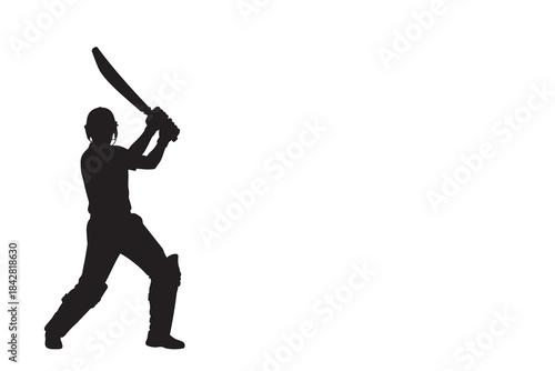 Cricket Batsman Hitting Shot Full Silhouette Vector