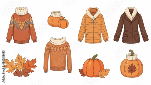 Autumnal Clothing and Decorations for Fall Season.