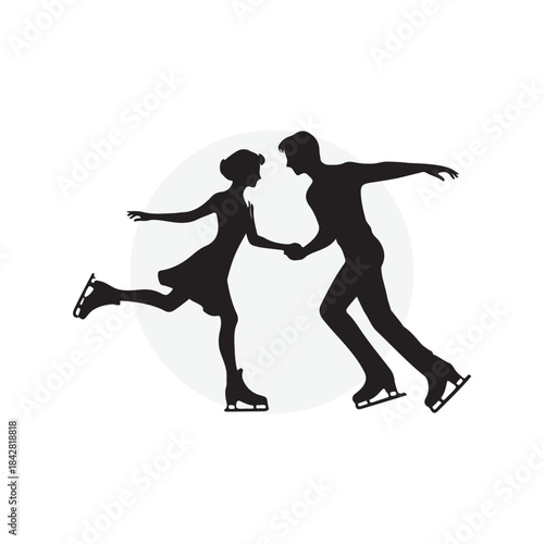 Black silhouette of couple ice skating together