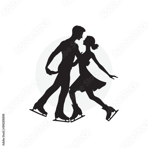 Black silhouette of couple ice skating together