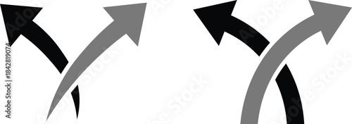 Black and gray arrows diverging and converging on white background direction movement