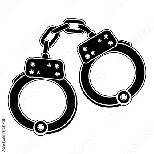 Bold handcuff silhouette artwork showcasing minimal vector style, smooth contours, and iconic justice symbolism suitable for law enforcement visuals, security designs, crime illustrations, and legal-t