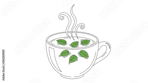 Fresh Mint Tea: A delicate cup of tea, with leaves gently floating atop, a vision of tranquility, inviting the viewer to a moment of peace and a taste of nature's purity.