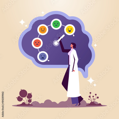 Change mindset, attitude or control mind, perception or thought, develop thinking process concept, doctor help adjusting moods or emotional intelligence on a dynamic wheel, emotion balance and control