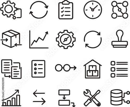 Business Operations and Workflow Line Icons for Modern Companies
