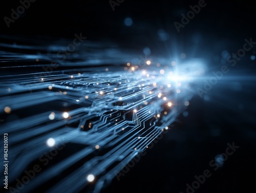 Dynamic Representation of Electrical Signals Flowing Through a High-Tech Circuit Board Environment with Light Effects
