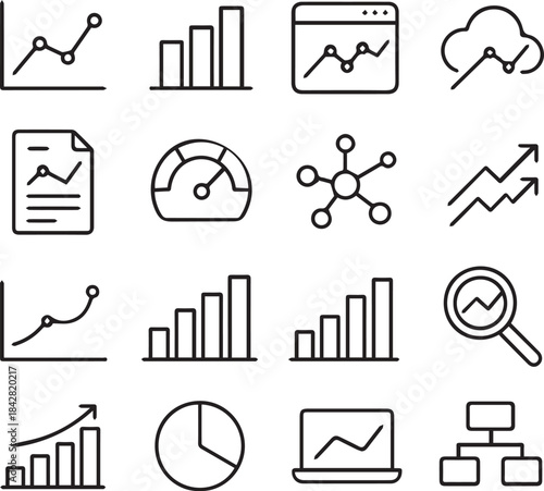 Business Analytics and Data Visualization Line Icons for Reporting